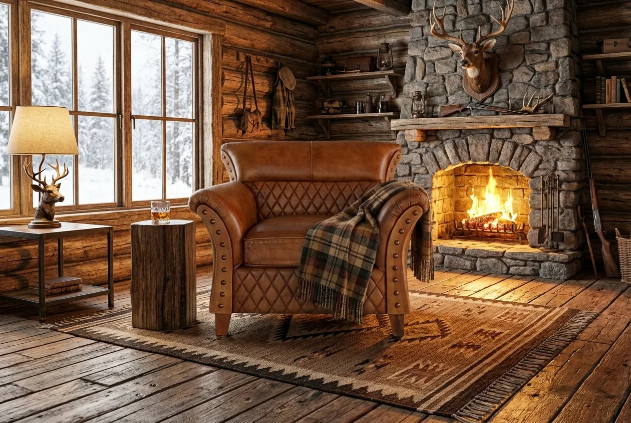 Diamond-Quilted Full-Grain Leather Armchair — Brass-Studded Club Chair
