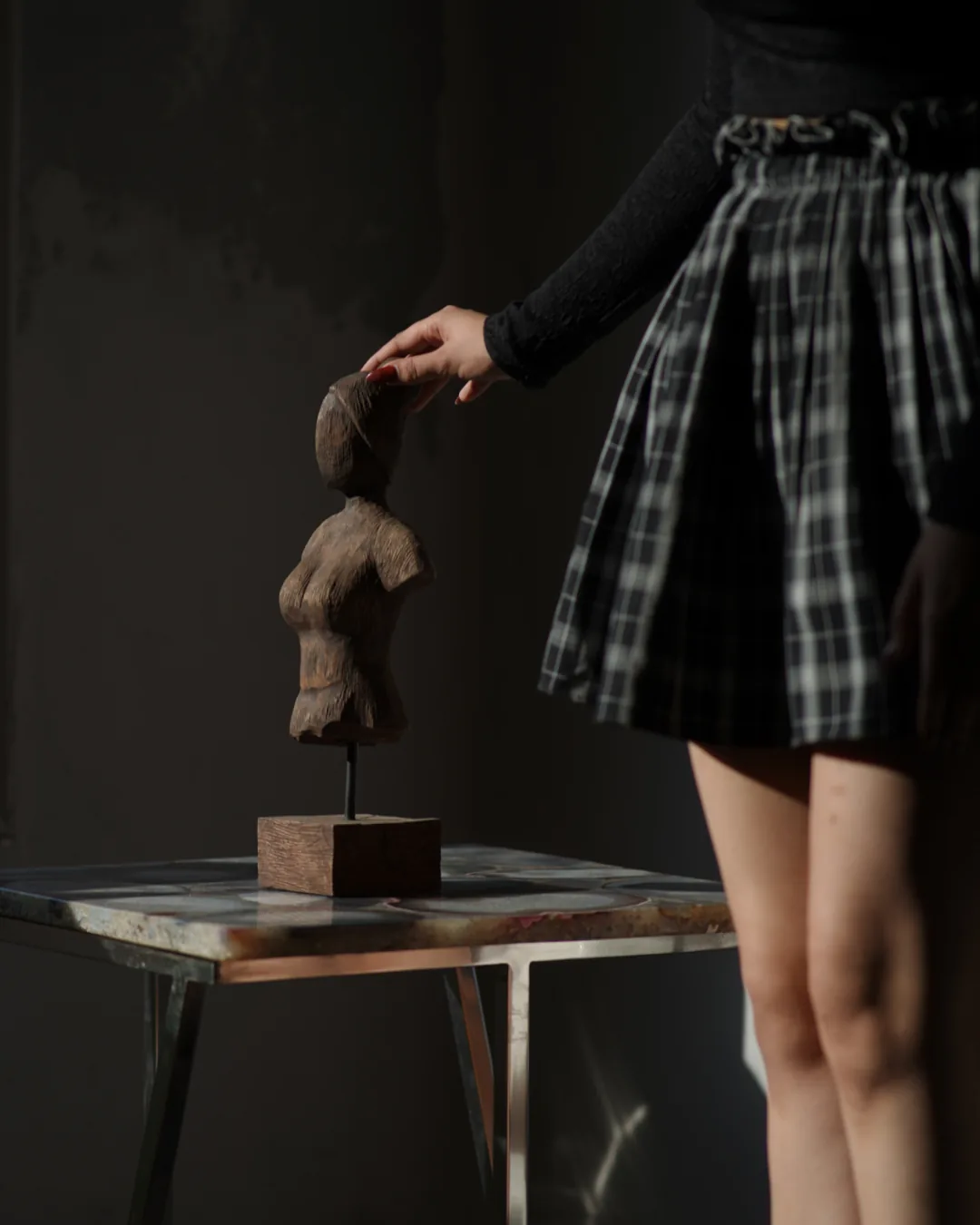 Primitive Wood Sculpture of Standing Woman - Folk Art from Delhi Sculptor's Estate
