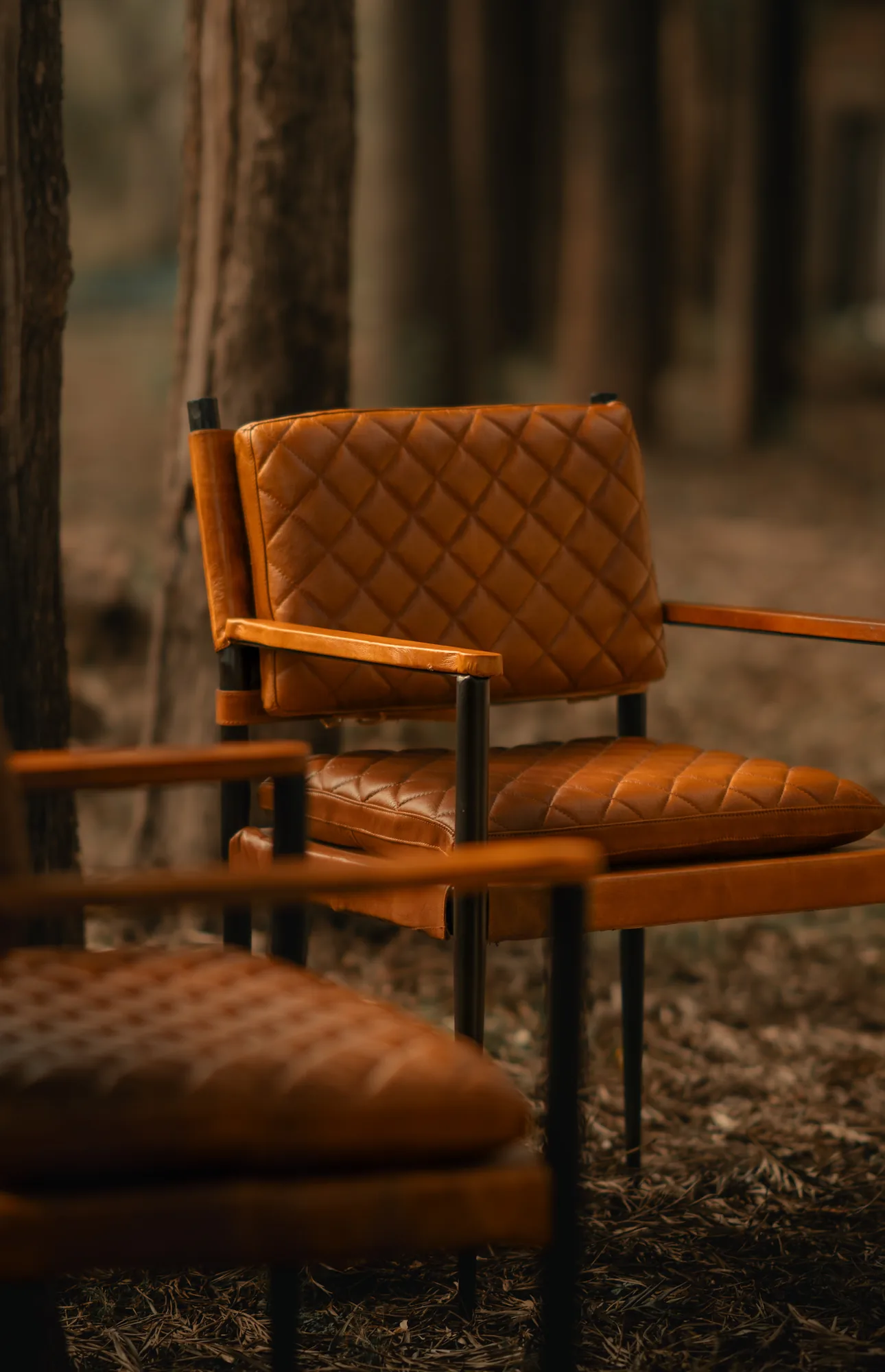 Contemporary Saddle-Tan Quilted Leather Lounge Chair by Lusso Mora