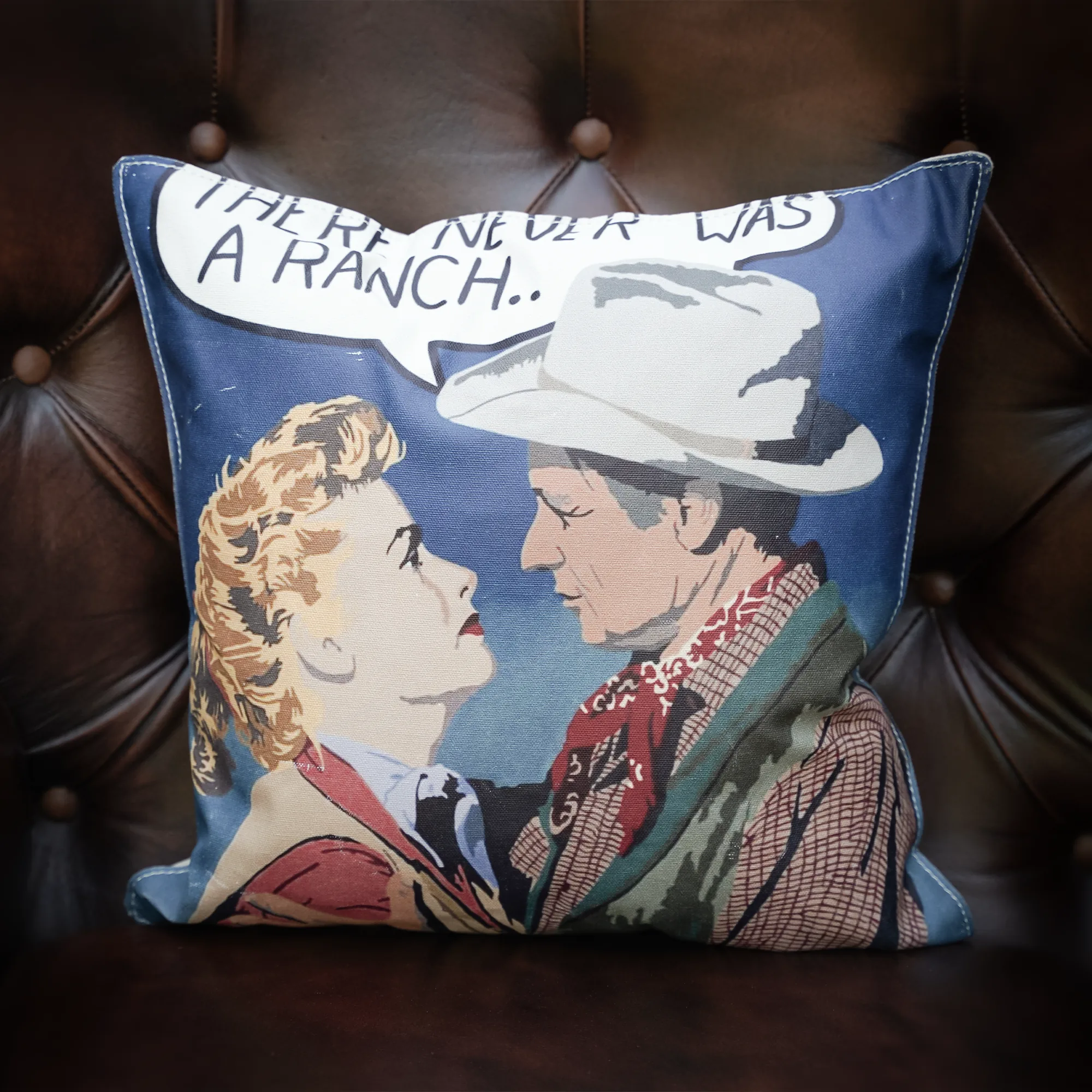 There Never Was A Ranch.." — Vintage Western Comic Art Printed Cushion, Pop Art Style