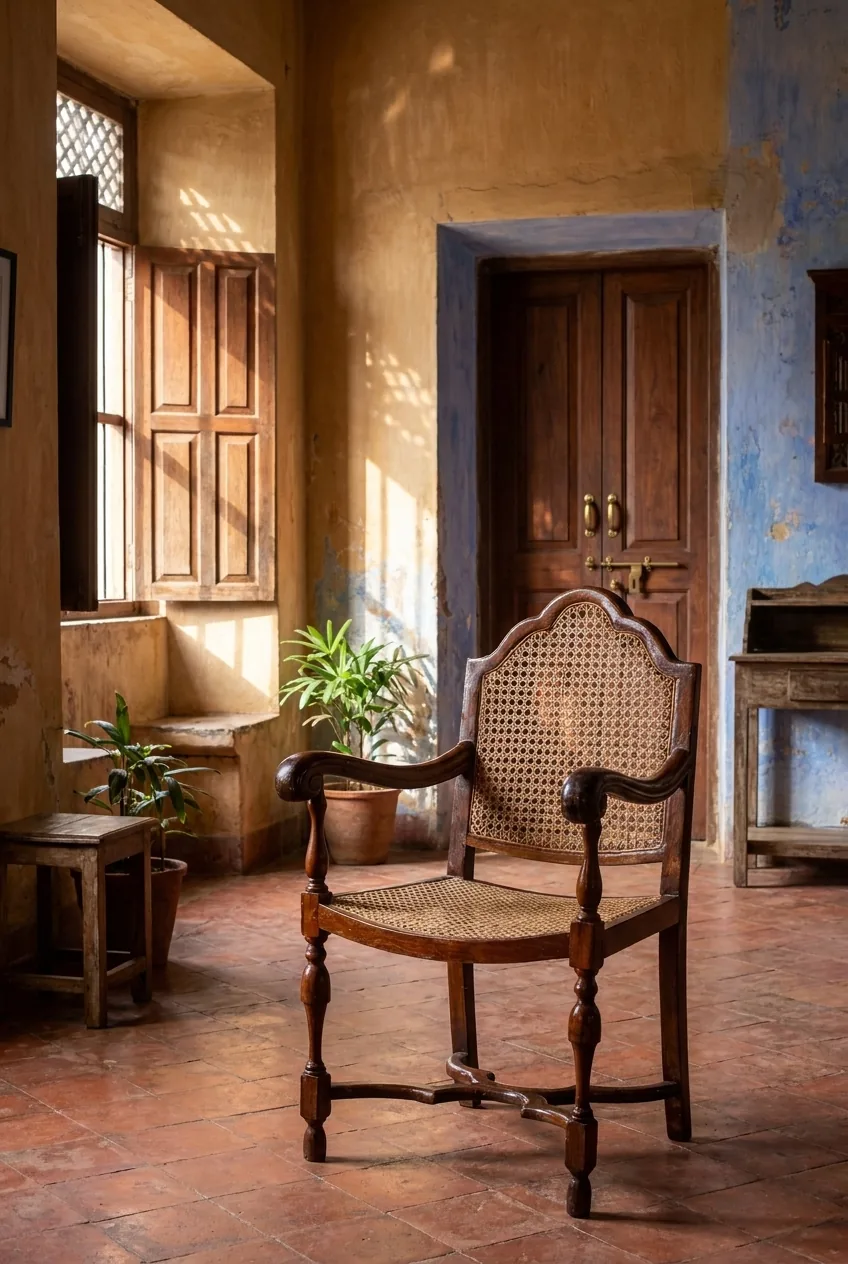 The Haveli Chair — Anglo-Indian Cane Armchair, Solid Rosewood